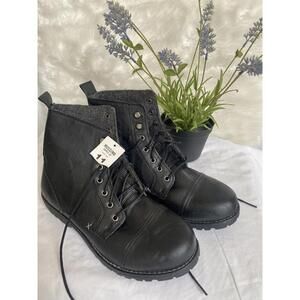 Moschino Black Leather Lace-Up Ankle Boots Size 11